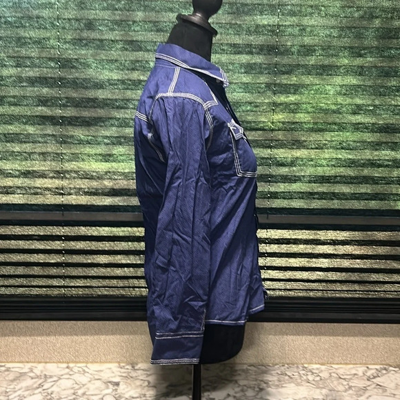 Cowboy Legend Boys Blue w White Stitching Long Sleeve Pearl Snap Shirt Large - Picture 5 of 8